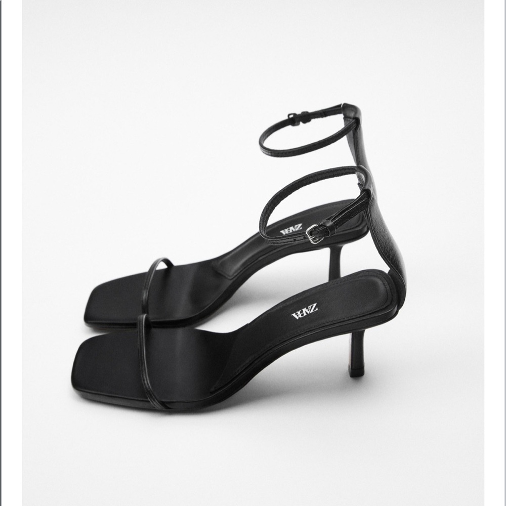 Zara minimalist ankle strap black heels